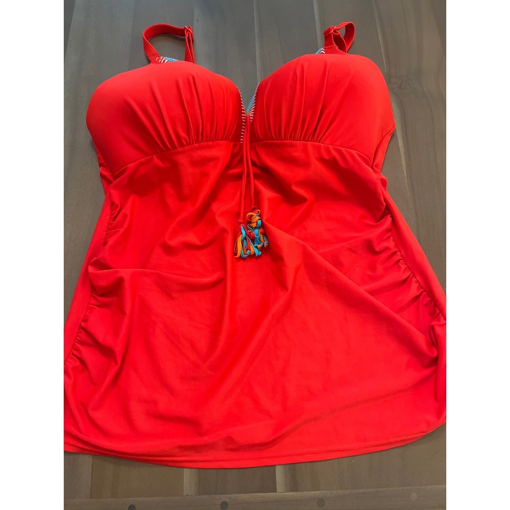 Swim by Cacique Red Tassel Embroidered Tankini Top Size 18 Wireless‎ Ruched